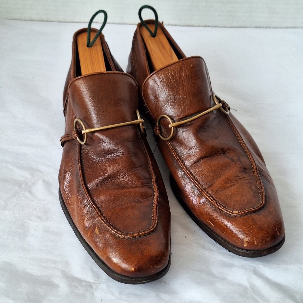VINTAGE  Rare Gucci Horsebit Brown Leather Flat Loafers - 8.5